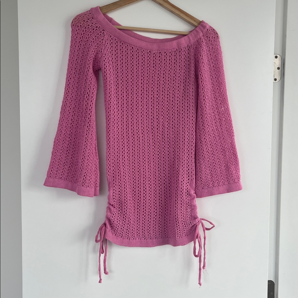 Pink Off/On Shoulder Crochet Mini cover up